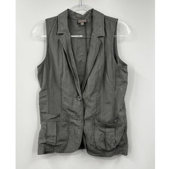 J. Jill Vest Womens Olive‎ Green Silk Linen Sleeveless Top Size Small - Picture 1 of 9